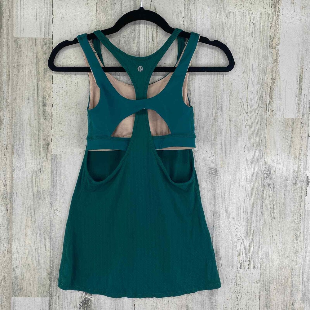 Lululemon Workout All Sport Support Tank Womens 2 Green Layered Racer Back - Picture 5 of 9